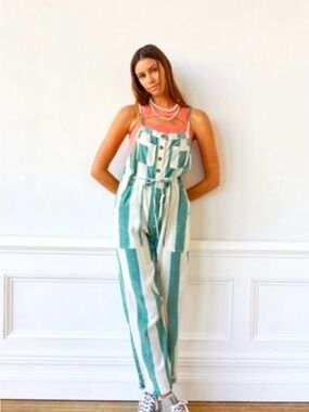 BDG Urban Outfitters Green & White Striped Utility Jumpsuit Med/Med